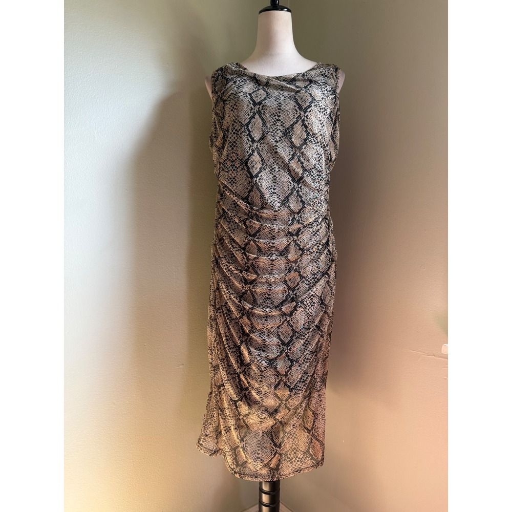 Snakeskin Print Ruched Cowl Midi Dress 1X boho Y2K whimsi stretch sexy black